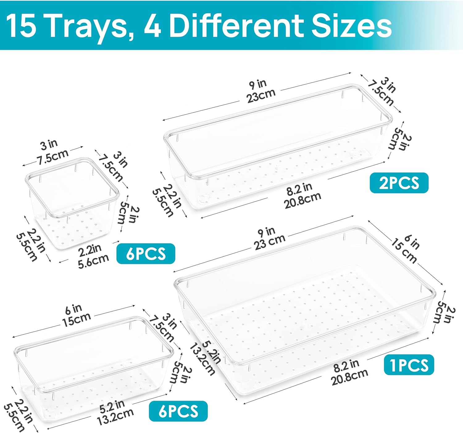 Clear Plastic Drawer Organizers, Bathroom and Vanity Drawer Organizer Trays, Storage Bins -15 Pcs Clear Plastic Drawer Organizers, Bathroom and Vanity Drawer Organizer Trays, Storage Bins -15 Pcs